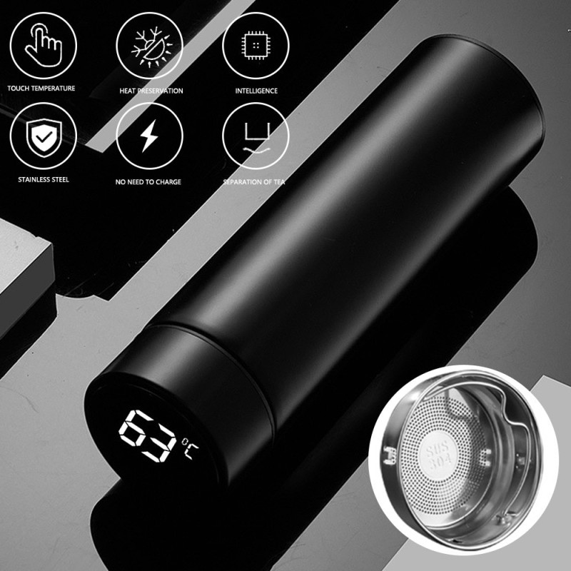 Smart Cup Flask With LED Temperature Display Hot and Cold Mode - Black